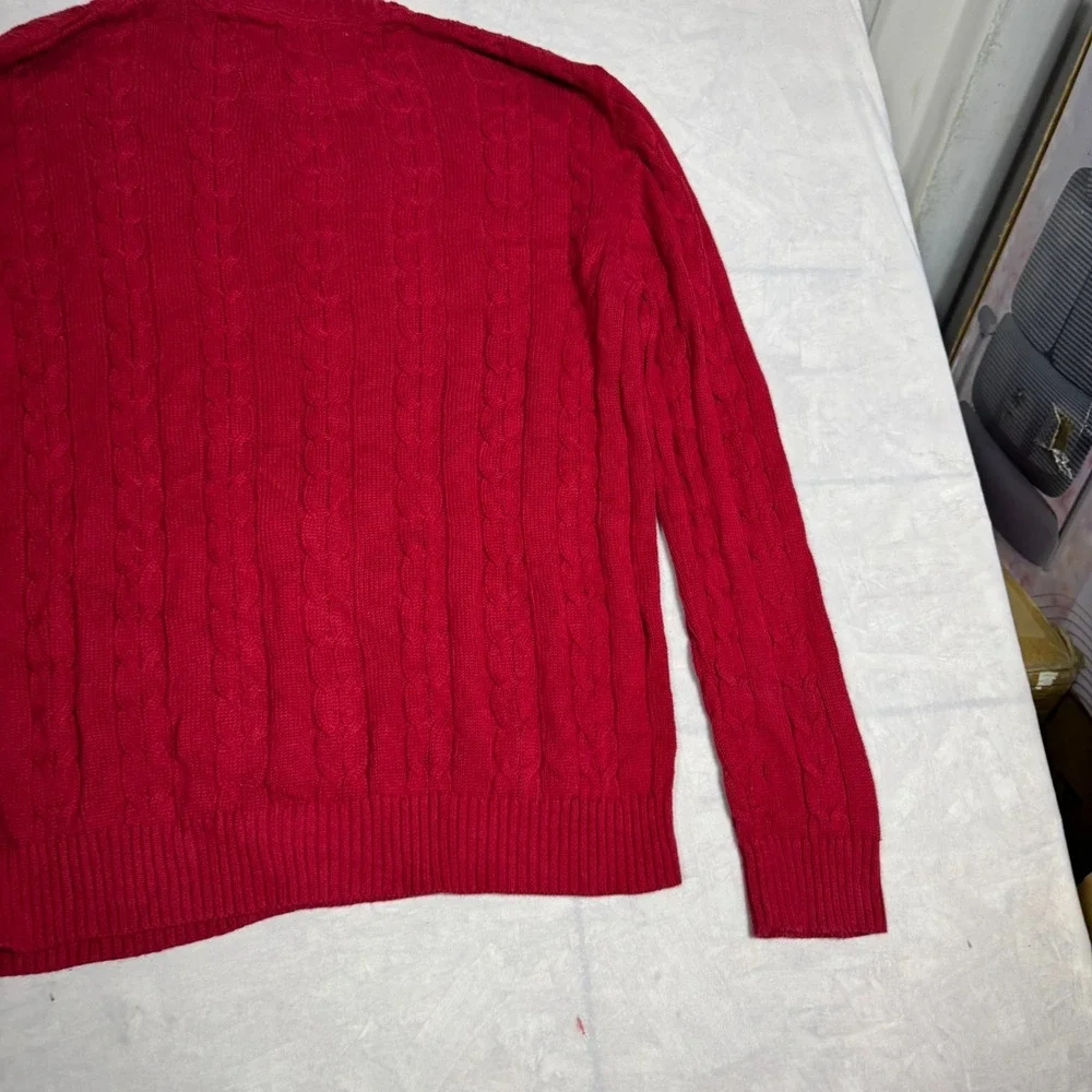 Nautica Mens Pullover Sweater Red Cable Knit Logo Crew Neck Long Sleeve Size 2XL